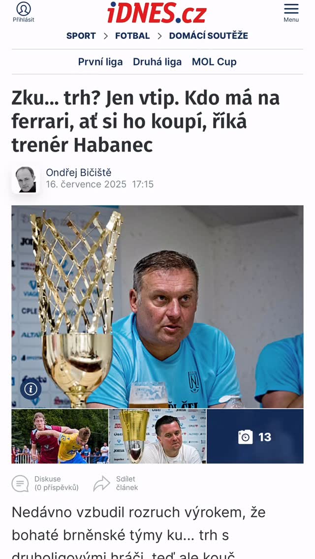 Článek v iDNES.cz: Na iDnesu se tentokrát rozpovídal náš trenér Svatopluk Habanec .